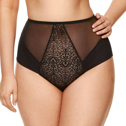 Gorteks Gabi Black Sheer High Waist Full Brief Panty
