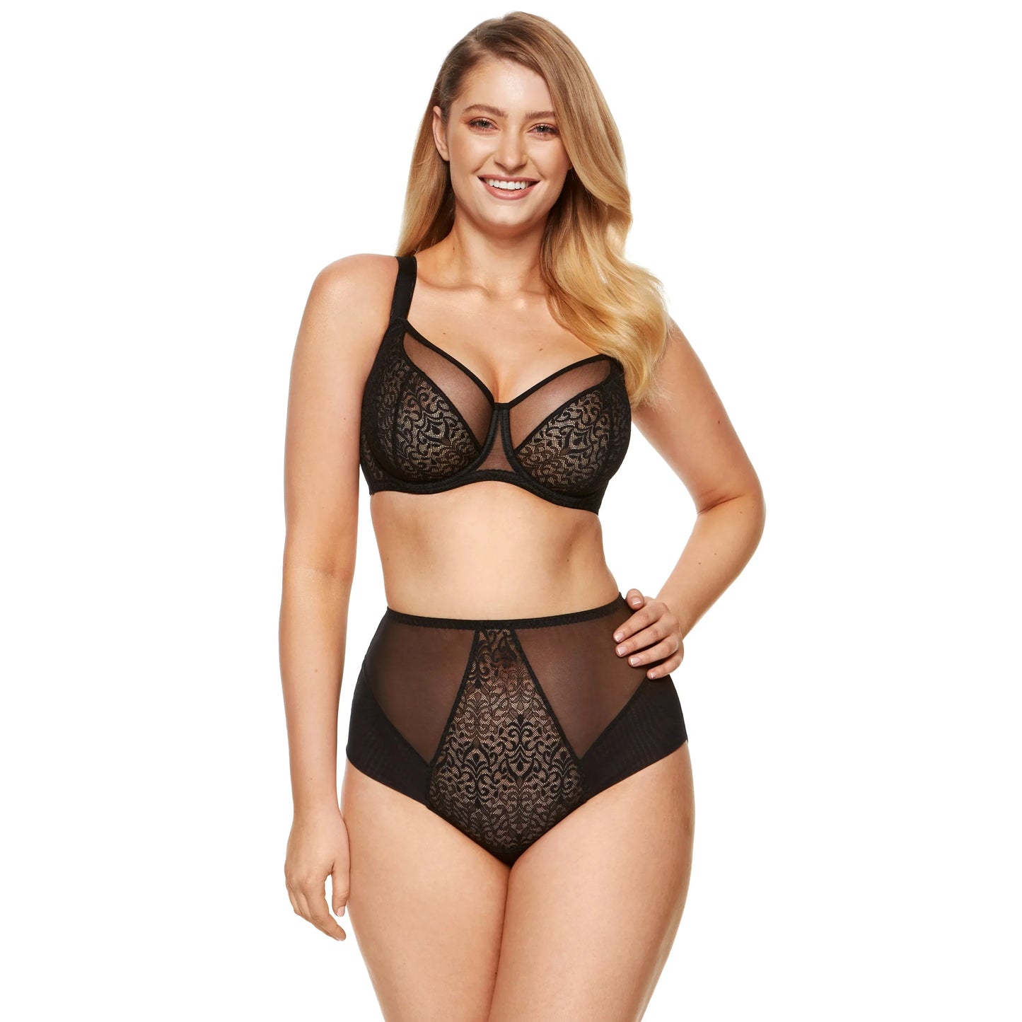 Gorteks Gabi Black Sheer High Waist Full Brief Panty
