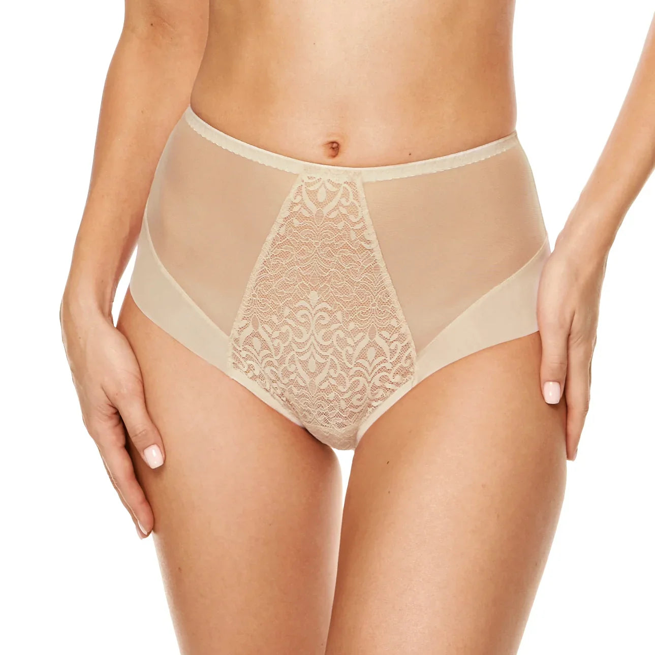 Gorteks Gabi Beige Lace High Waist Full Brief Panty