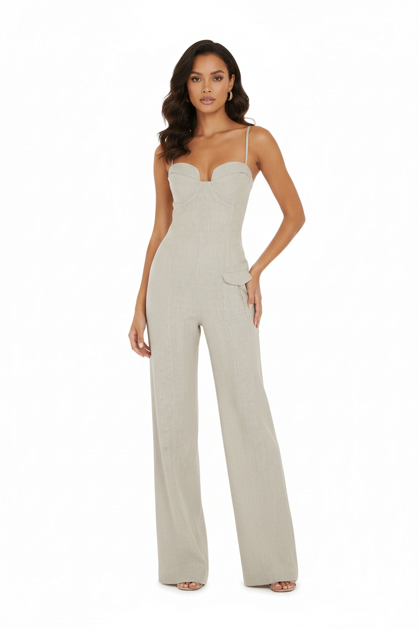 JENDUE Noè Jumpsuit - Linen Bustier Wide-Leg Jumpsuit