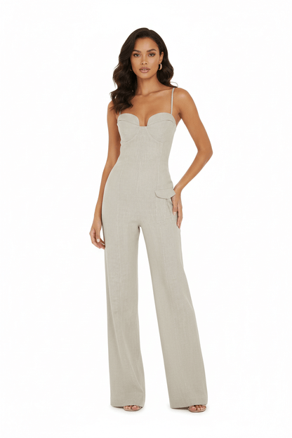 JENDUE Noè Jumpsuit - Linen Bustier Wide-Leg Jumpsuit