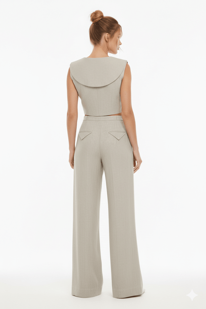 JENDUE Lia Linen Pants- High-Waist Wide Leg Trousers