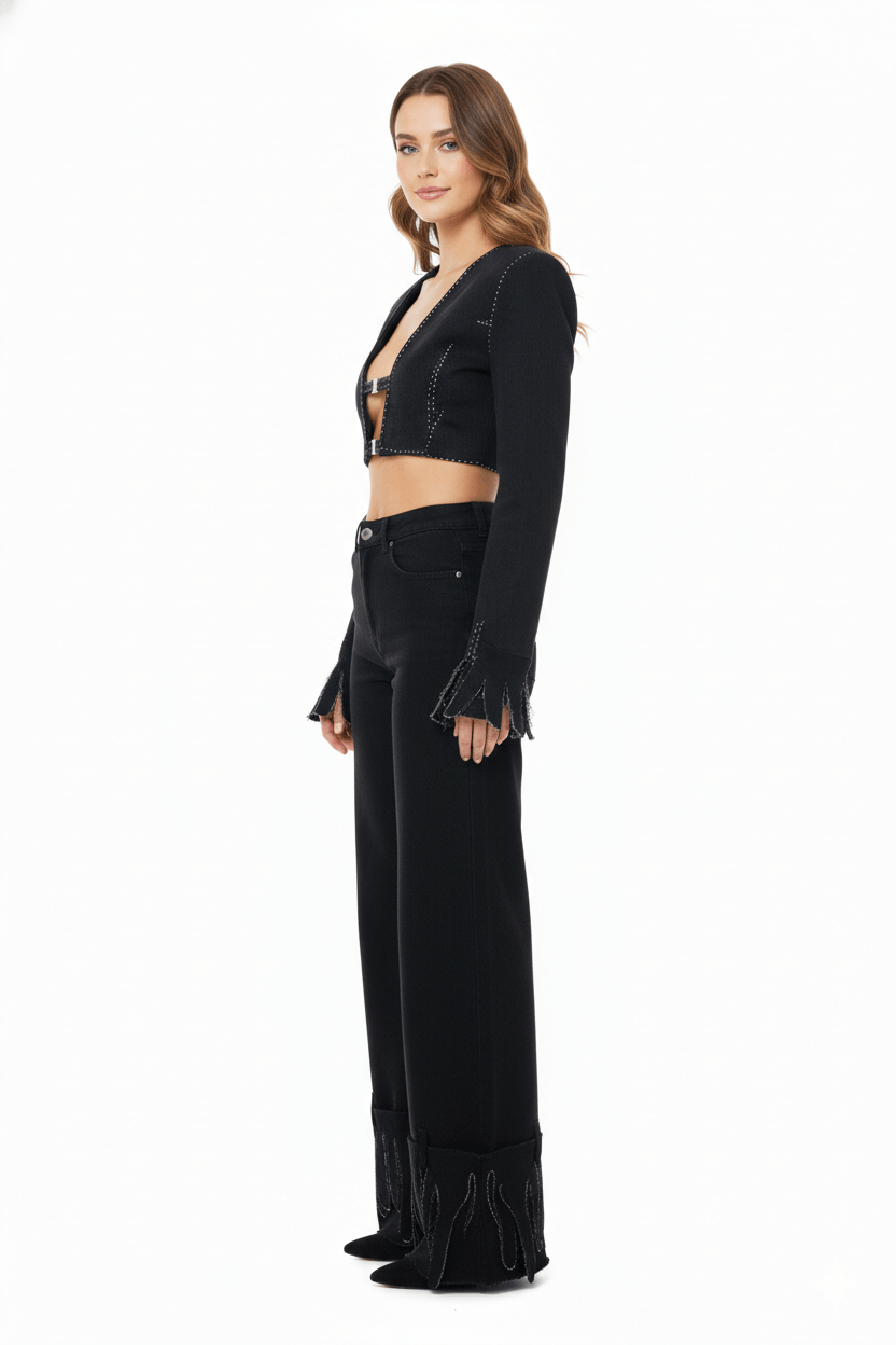 JENDUE Luciano Trousers - Wide-Leg Black Denim Pants
