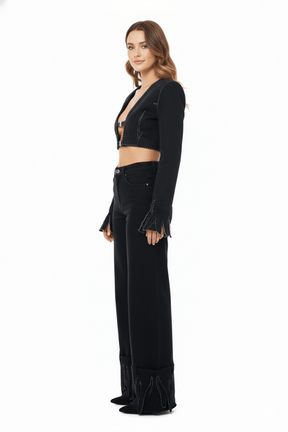 JENDUE Luciano Trousers - Wide-Leg Black Denim Pants