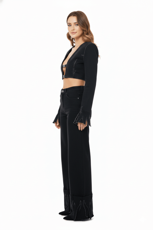 JENDUE Luciano Trousers - Wide-Leg Black Denim Pants