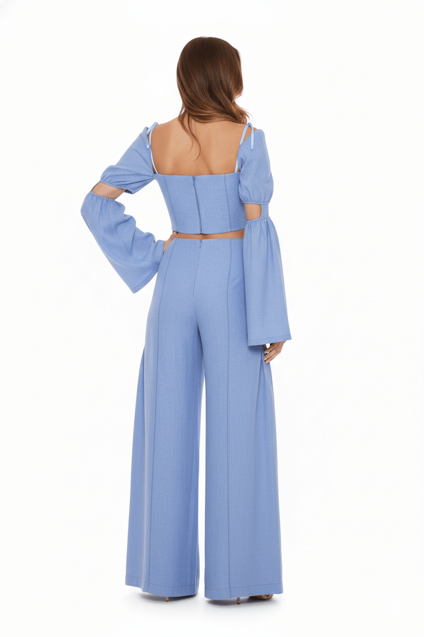JENDUE Radiosa Sole Trousers - Linen Cut-Out Wide Leg Pants