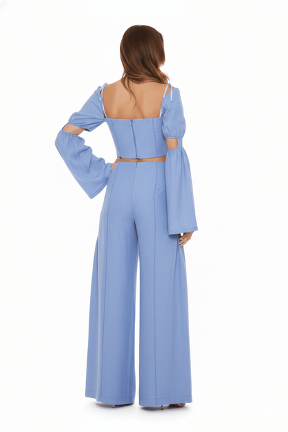 JENDUE Radiosa Sole Trousers - Linen Cut-Out Wide Leg Pants