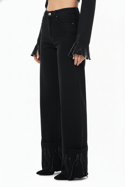 JENDUE Luciano Trousers - Wide-Leg Black Denim Pants