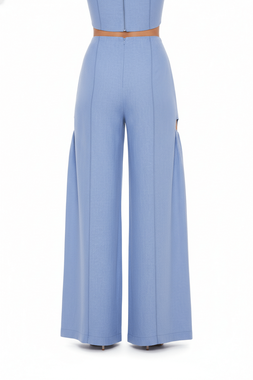 JENDUE Radiosa Sole Trousers - Linen Cut-Out Wide Leg Pants