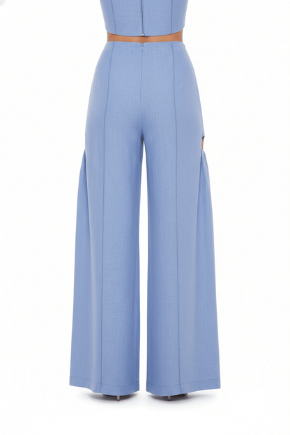 JENDUE Radiosa Sole Trousers - Linen Cut-Out Wide Leg Pants