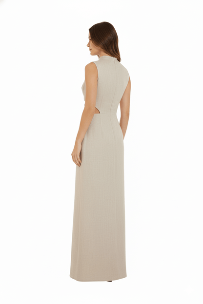 JENDUE Soul Flame Dress - Avant-Garde Linen Maxi Cut-Out
