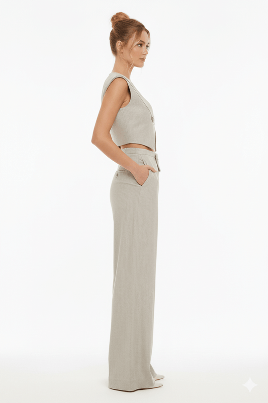 JENDUE Lia Linen Pants- High-Waist Wide Leg Trousers