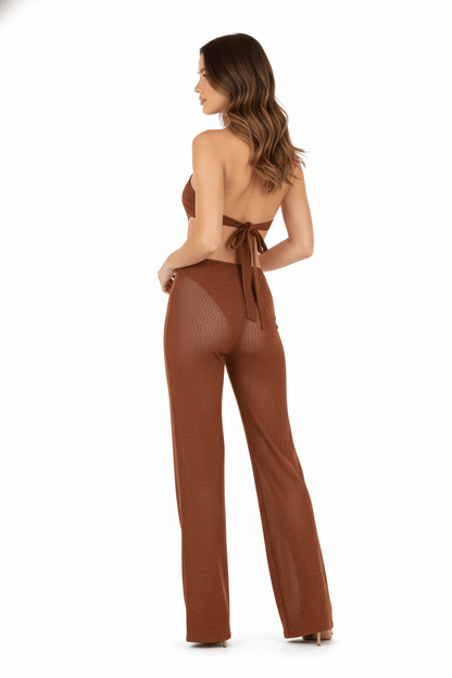 JENDUE Elion Jumpsuit - CutOut Halter Glitter Knit One - Piece - Ansley Effect