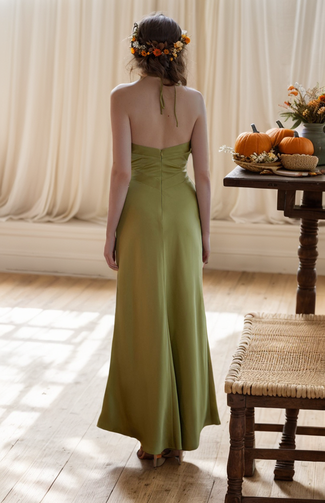 Cassia Evening Halter Satin Sheath Dress