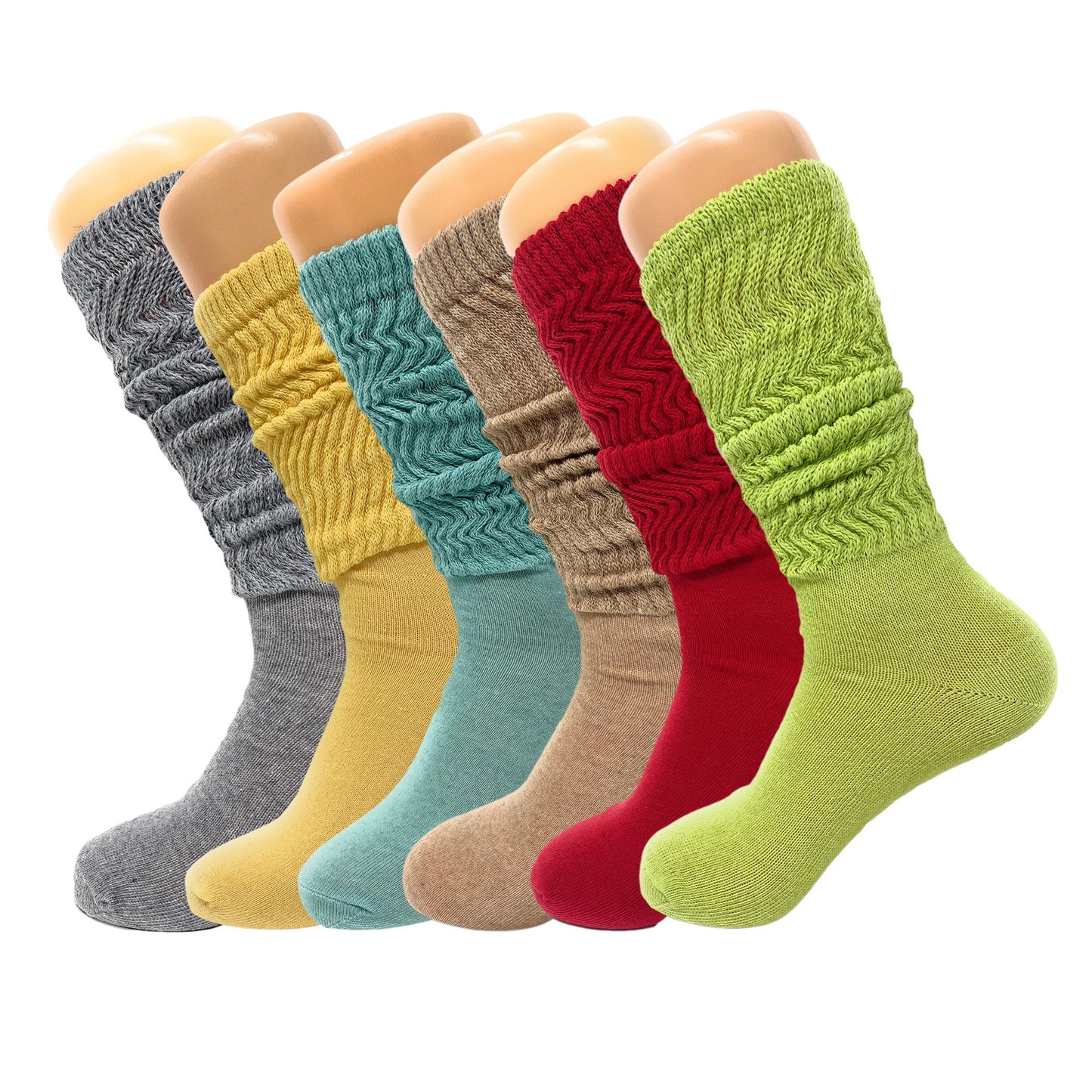6 Pairs Colorful Slouchy Scrunch Knee Socks for Women Slouch Socks Shoe Size 5 to 10 - Ansley Effect