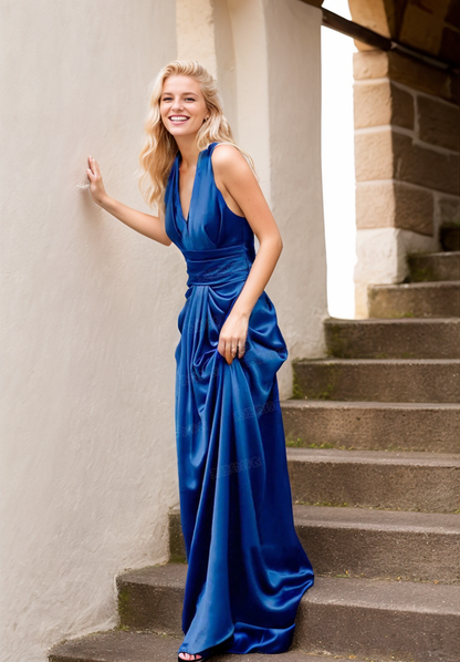 Thalia Evening Halter Satin Sheath Gown