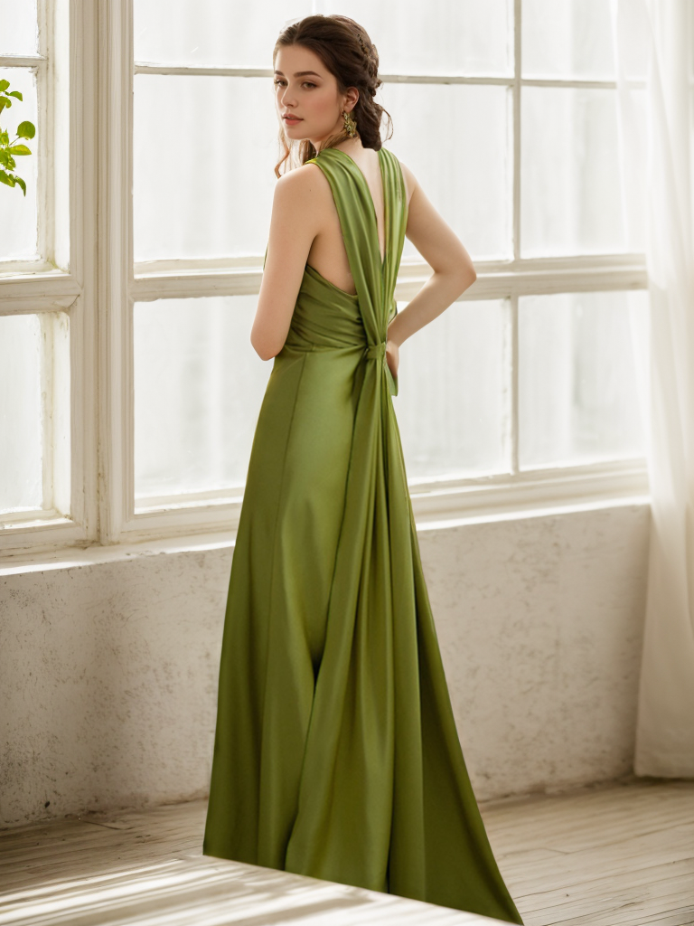 Olympia Ribbon Halter Satin Evening Gown