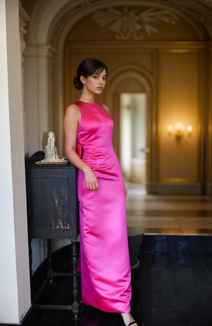 Violetta Bow Halter Satin Sheath Gown