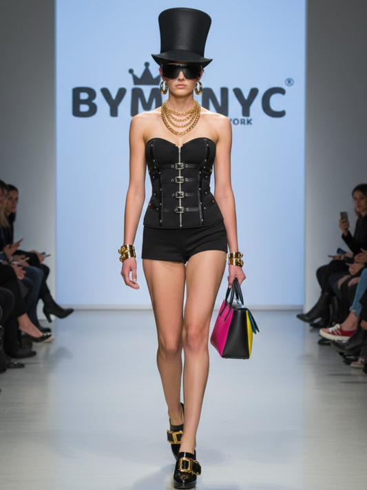 Black Buckle-Detail Corset Top