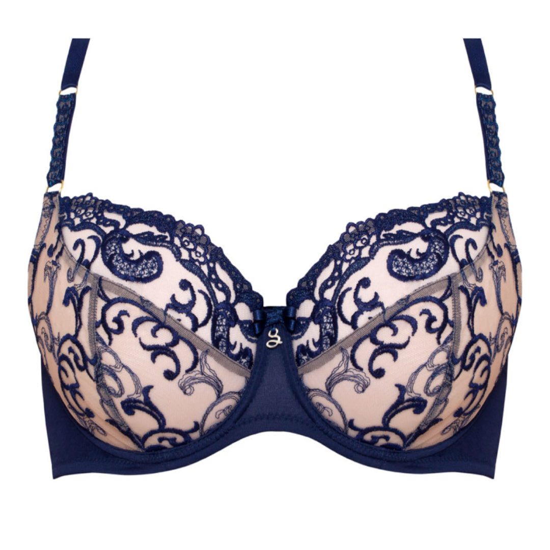 Samanta Hazel Navy Sheer Mesh 3-Part Full Cup Bra