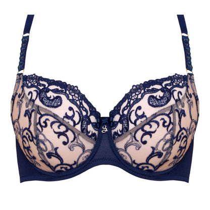 Samanta Hazel Navy Sheer Mesh 3-Part Full Cup Bra