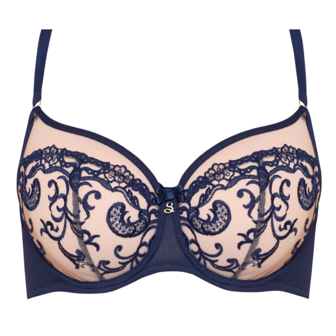 Samanta Hazel Navy Sheer Mesh Embroidered Underwire Bra