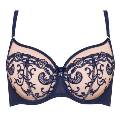 Samanta Hazel Navy Sheer Mesh Embroidered Underwire Bra