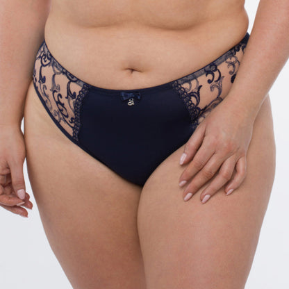 Samanta Hazel Navy Sheer Mesh Tulle Embroidered Brief Panty-0