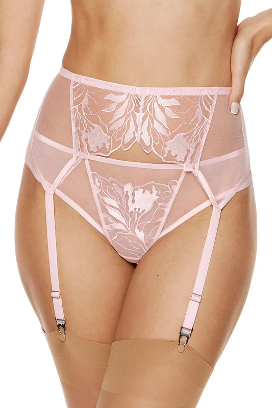 Gorteks Coco Pink High Waist Mesh Garter Belt