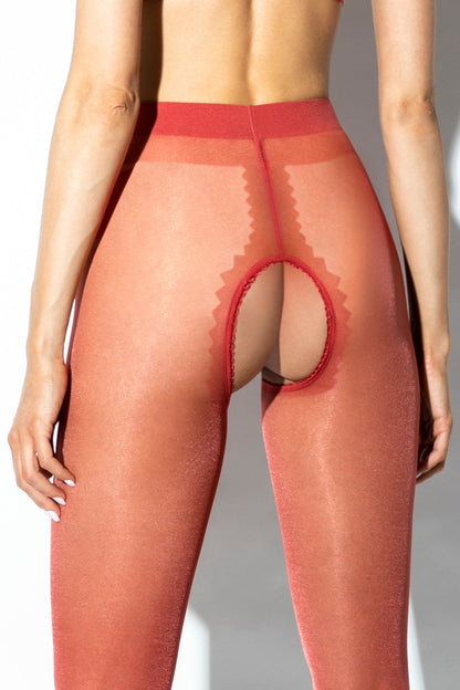 Amour Hip Gloss Red Open Crotch Pantyhose 20DEN