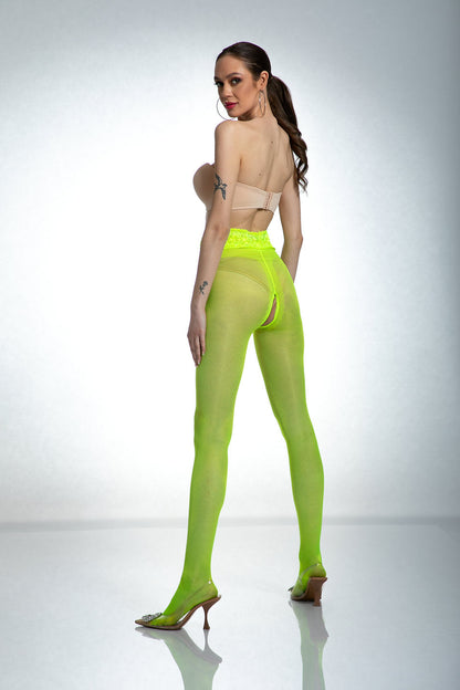 Amour Hip Lace 30 DEN Yellow Open Crotch Hipster Tights