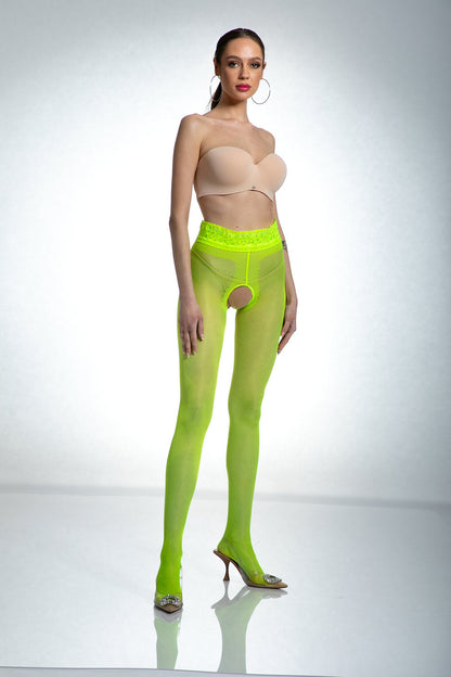 Amour Hip Lace 30 DEN Yellow Open Crotch Hipster Tights