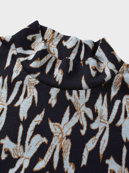 Boxy Mock Neck Top-Blue Floral by HAILEY