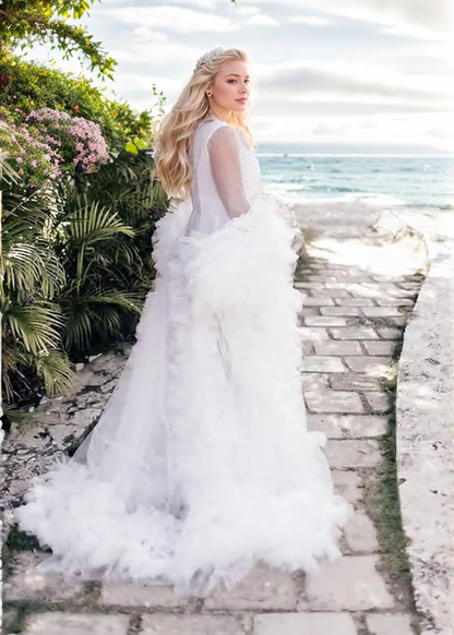 Alouette Drift Ruffle-Sleeve Tulle Robe