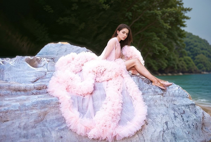 Alouette Drift Ruffle-Sleeve Tulle Robe