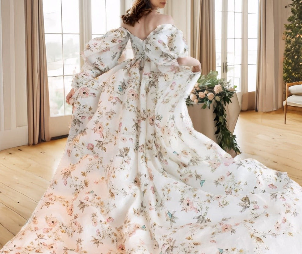 Florienne Reverie Butterfly-Print Bridal Gown