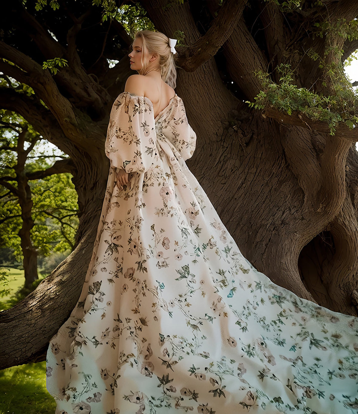 Florienne Reverie Butterfly-Print Bridal Gown