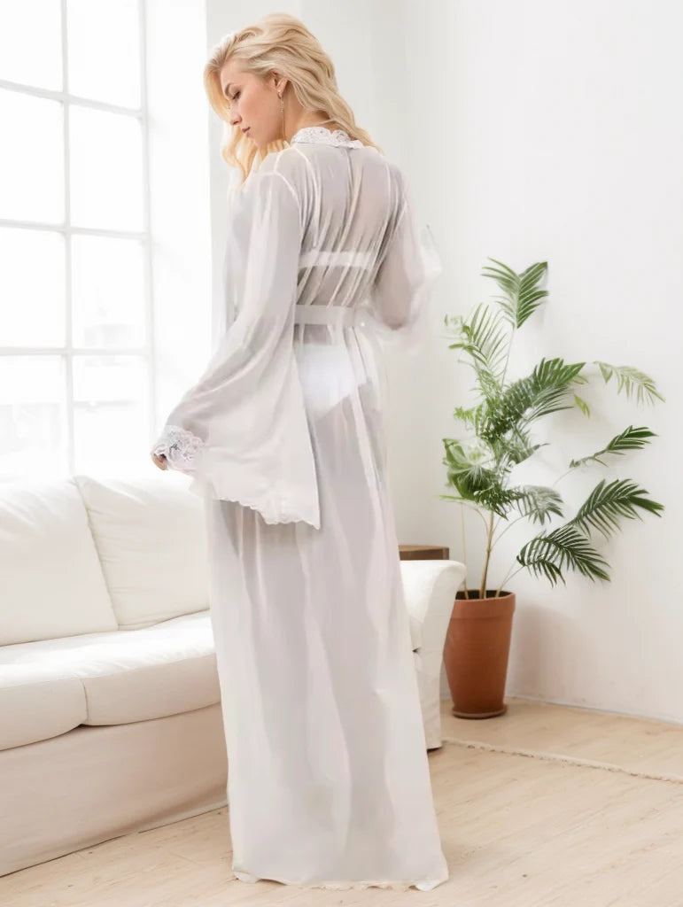 Arielle Illusion Long Sheer Bridal Robe – Ivory