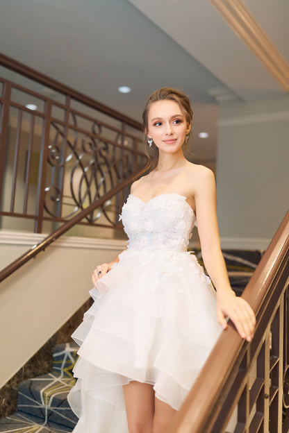 Petal Procession High-Low Floral Lace Bridal Dress