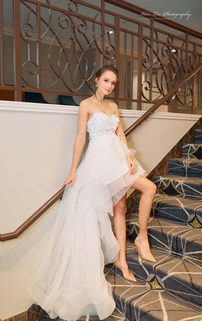 Petal Procession High-Low Floral Lace Bridal Dress