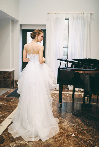 Petal Procession High-Low Floral Lace Bridal Dress