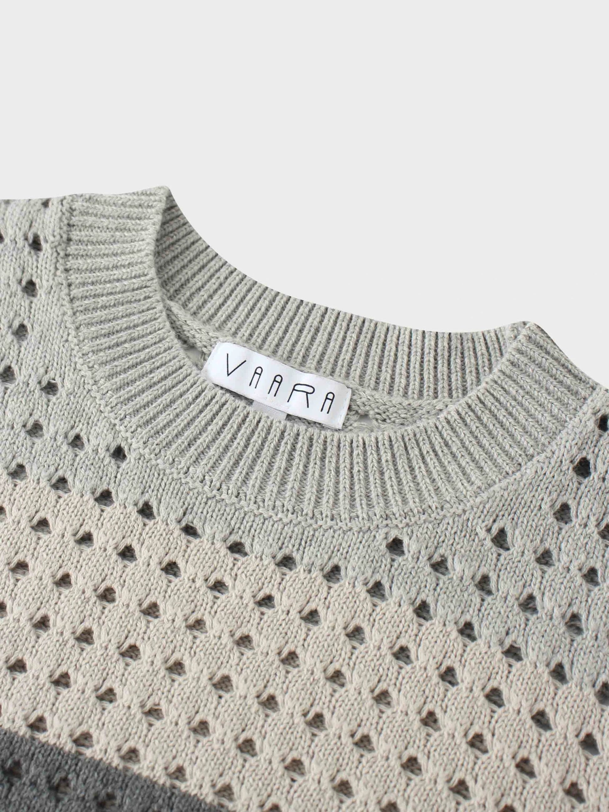 Striped Crochet Sweater-Grey by VAARA