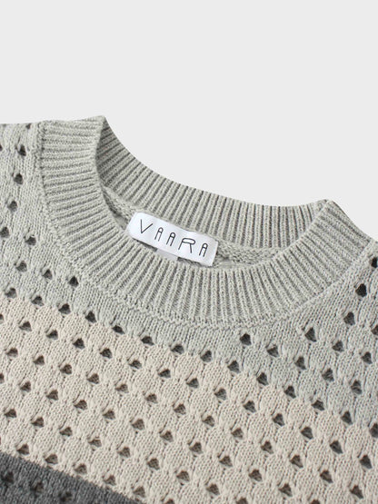 Striped Crochet Sweater-Grey by VAARA
