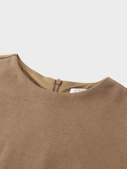 Side Shirred Button Down Knit-Camel by TARI