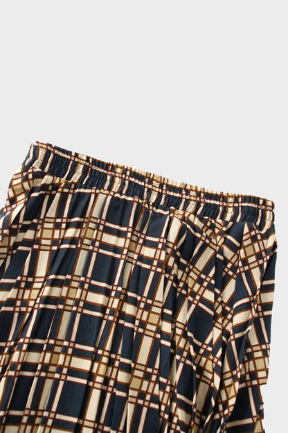 Covered Band Pleated Skirt-Navy Plaid by MIRAGE