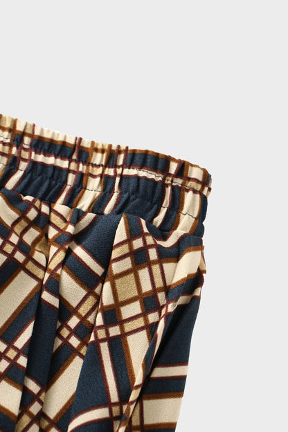 Covered Band Pleated Skirt-Navy Plaid by MIRAGE