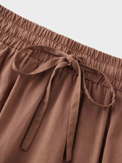 Drawstring Circle Skirt-Brown by MELI