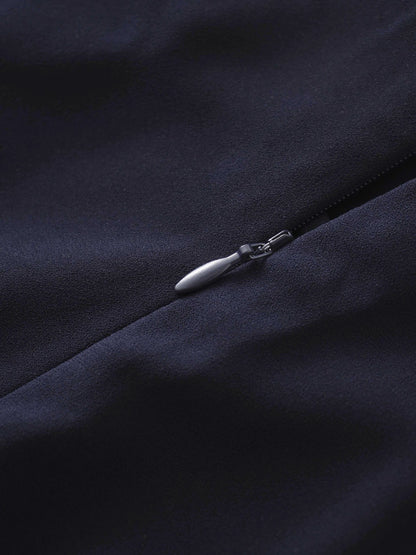 Faux Satin Bottom Flare Skirt-Navy by SOLEI