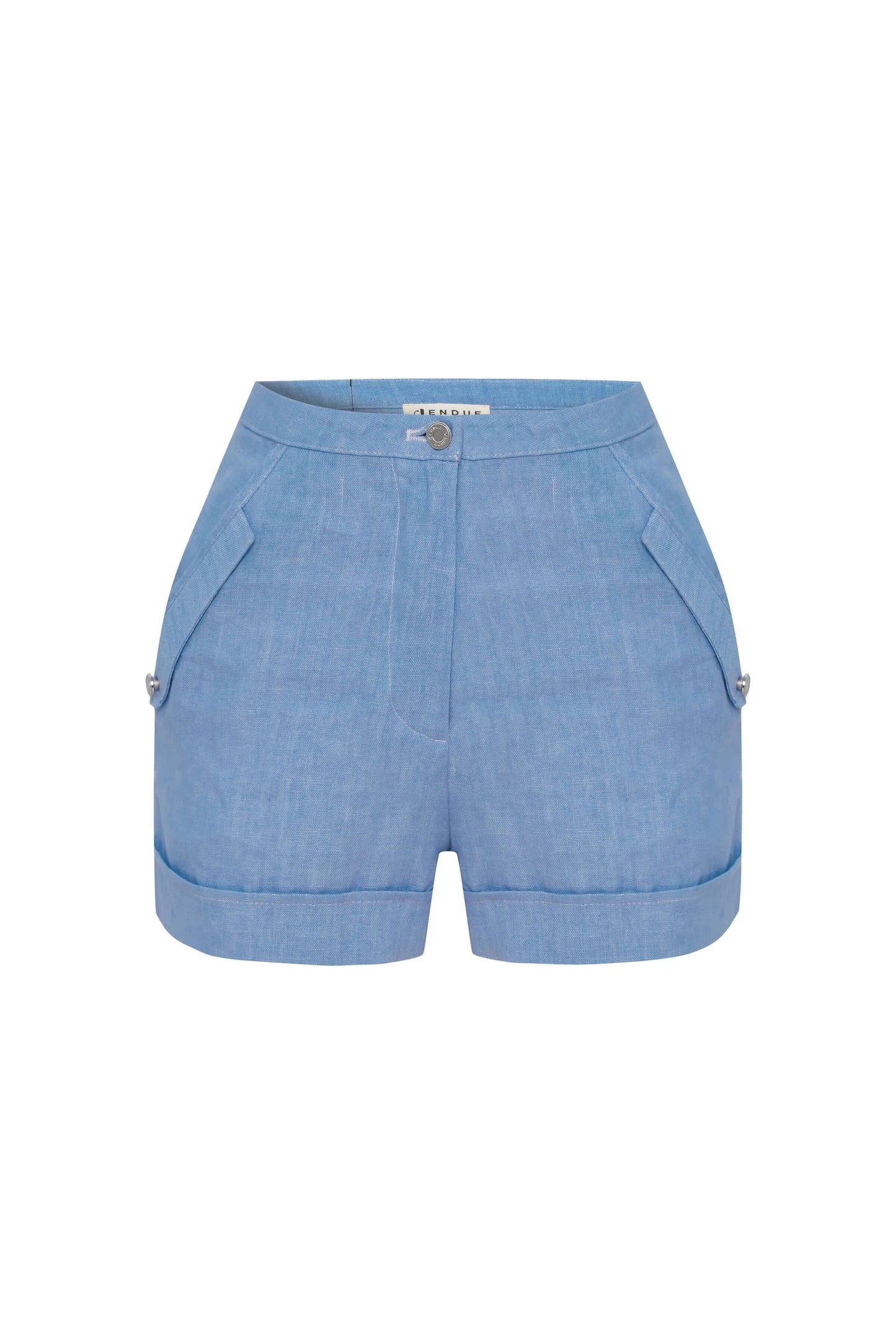 JENDUE Amara Denim Linen Shorts - High-Waisted Comfort by Jendue US