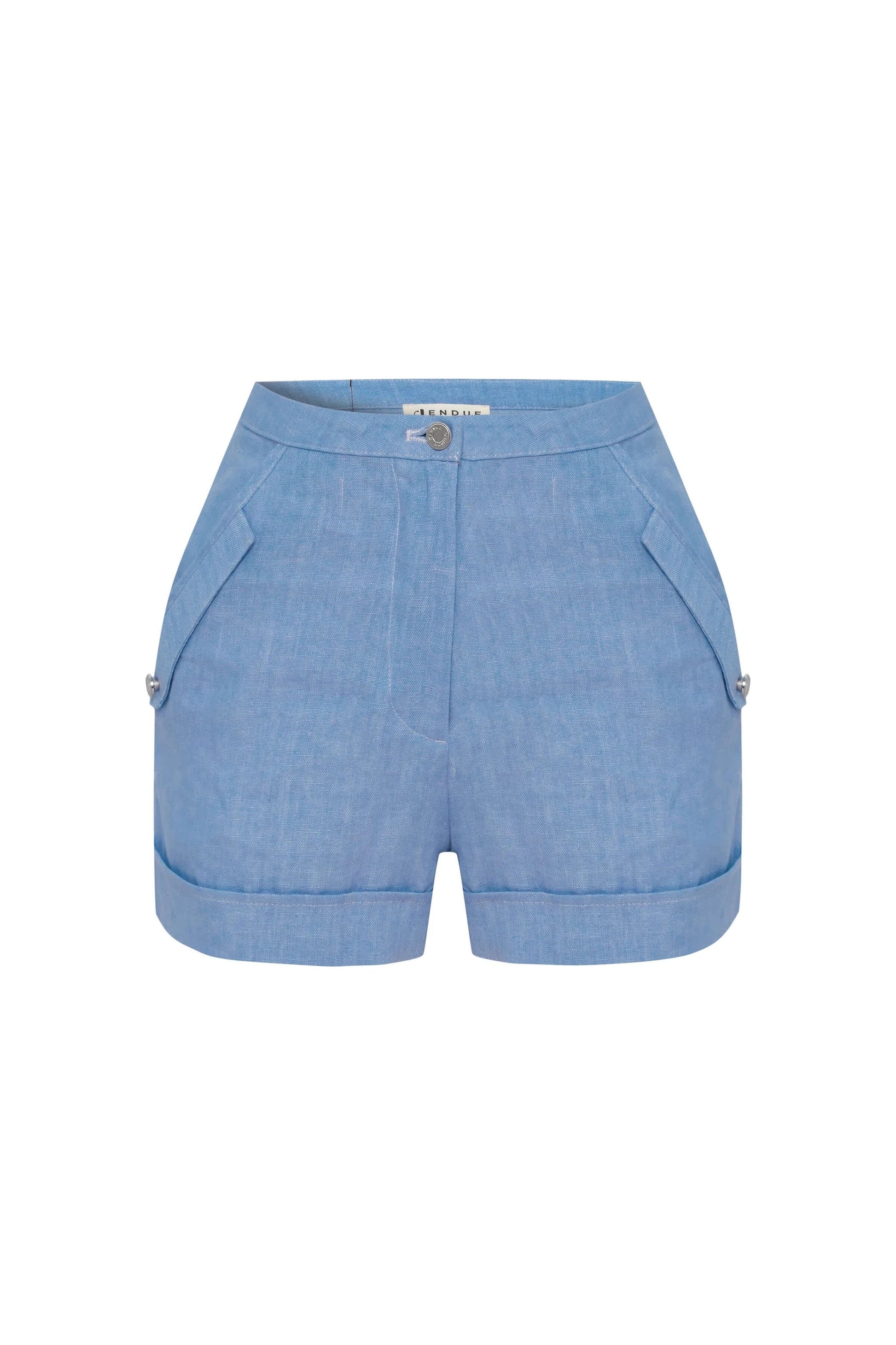 JENDUE Amara Denim Linen Shorts - High-Waisted Comfort by Jendue US